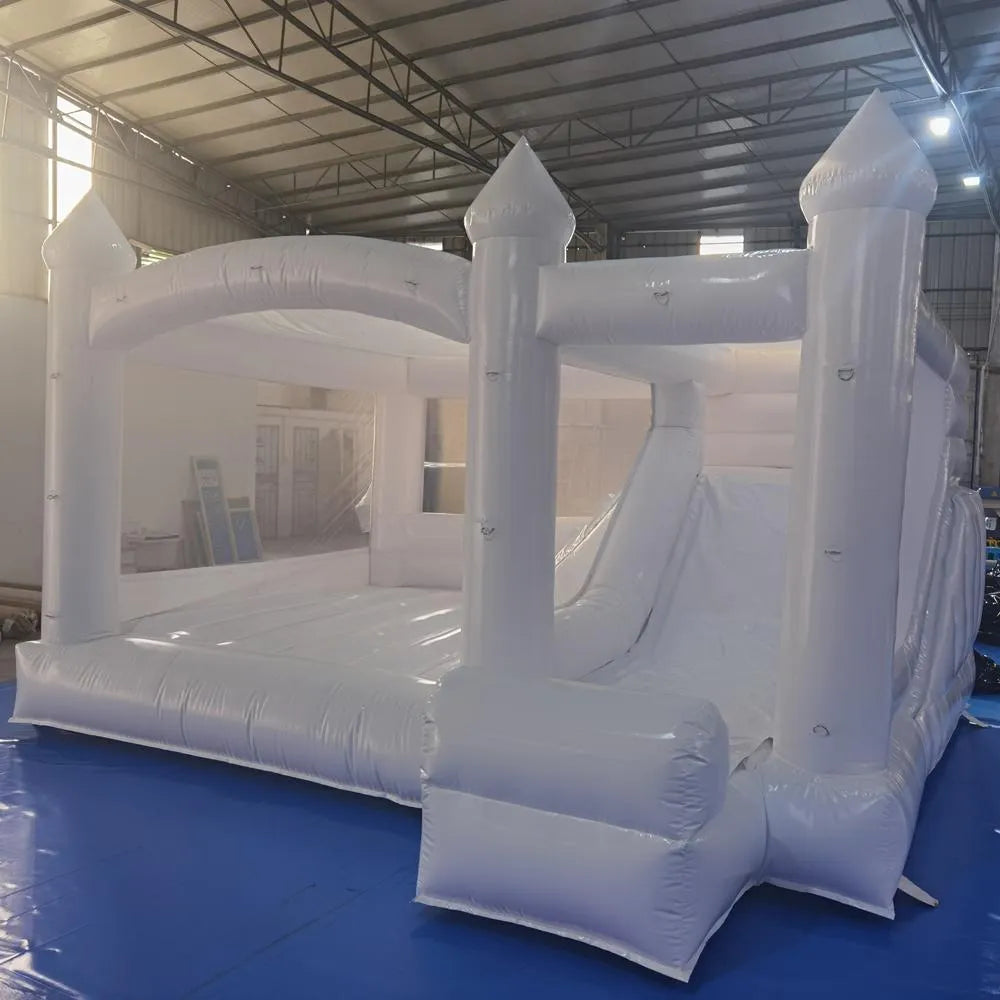 Wholesale Commercial White Wedding Bounce House with Turret Top Inflatable Bouncy Castle Slide Combo Jumping Bouncer for Kids and Adults