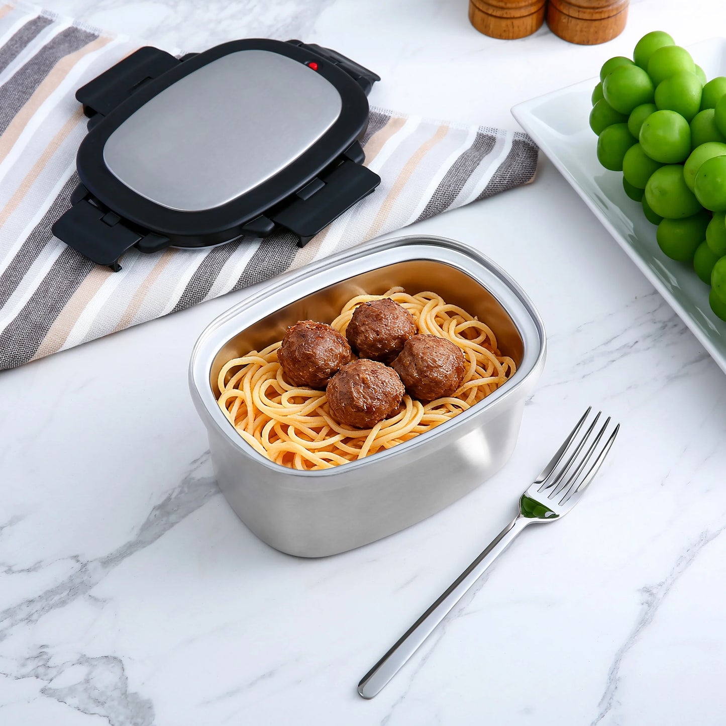33 Oz Rectangular Insulated Food Container, Stainless Steel