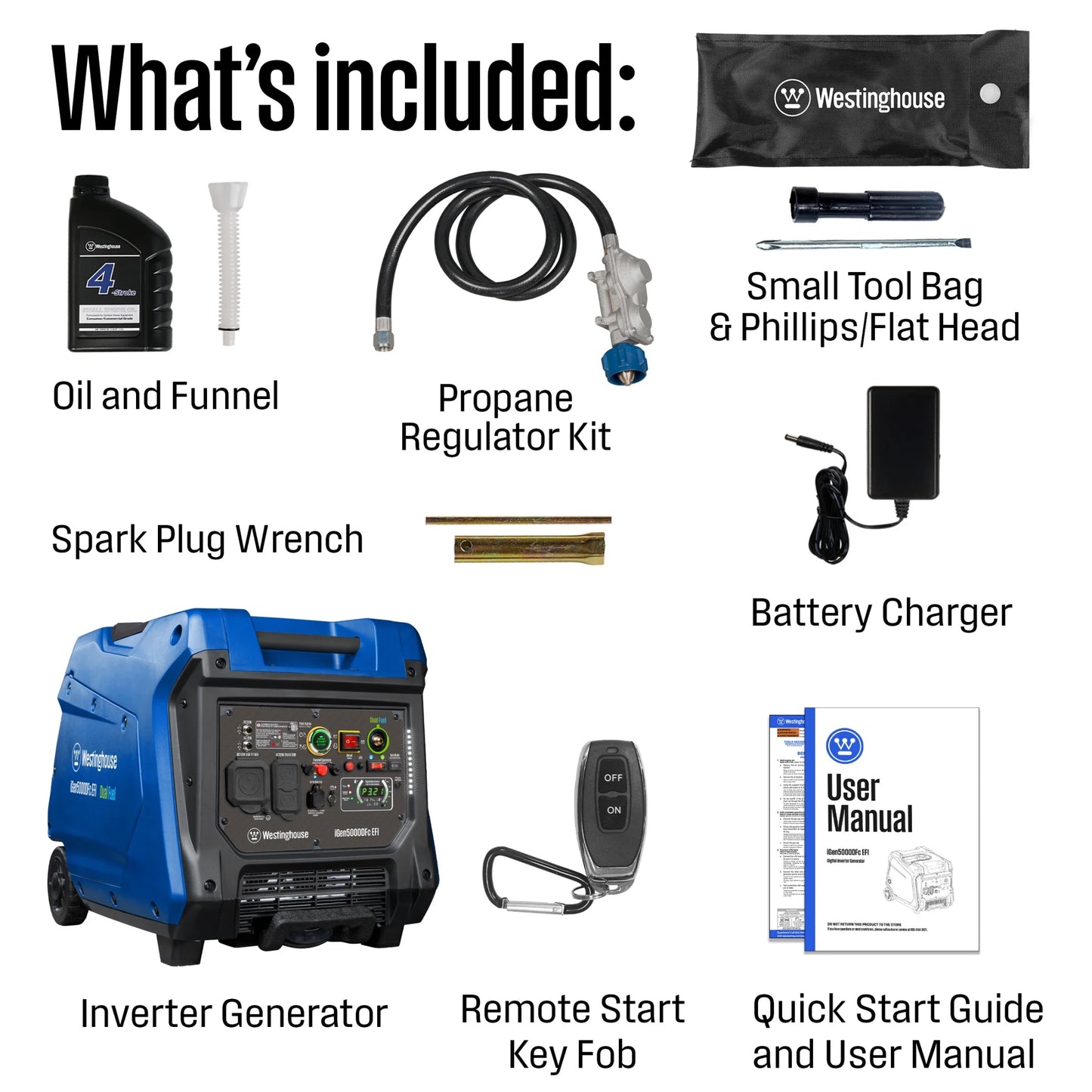 5000 Peak Watt Super Quiet Dual Fuel Portable Inverter EFI Generator, Remote Electric Start, Gas & Propane Powered, RV Ready, CO Sensor, CARB Compliant