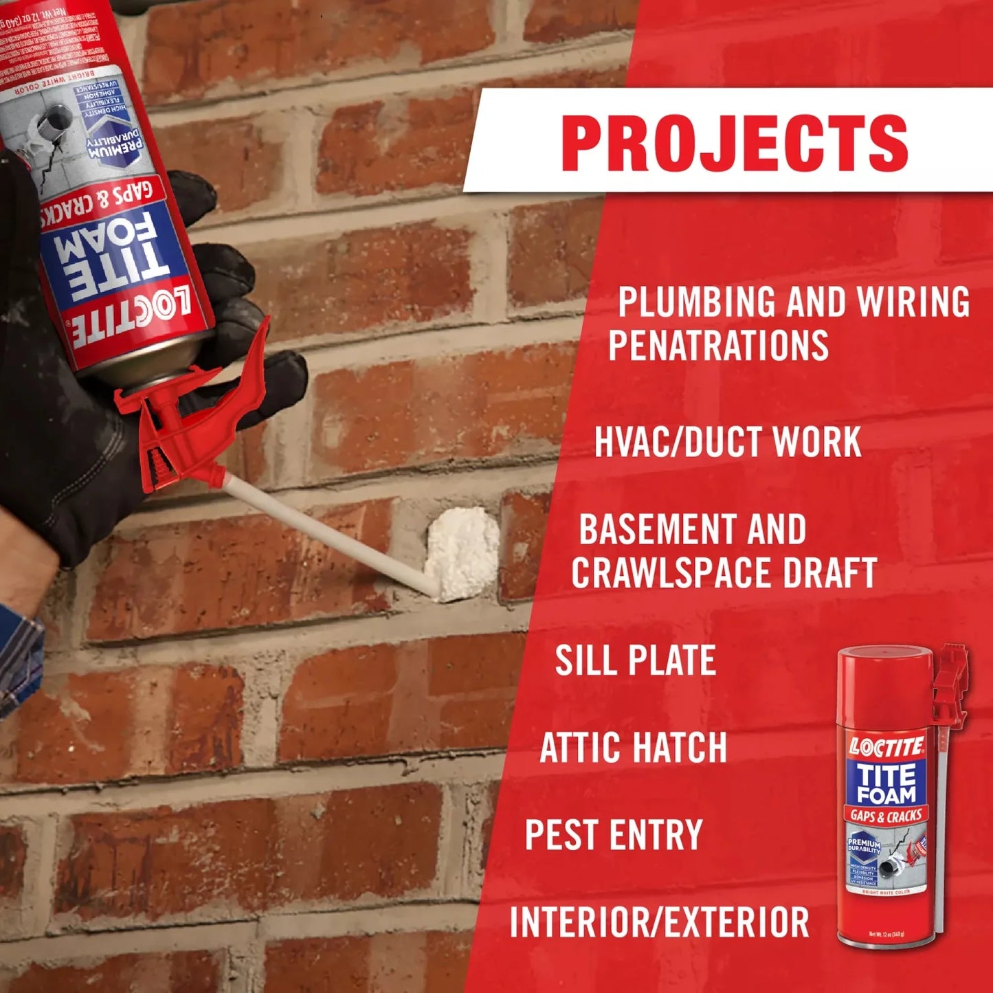 Tite Foam Insulating Foam Sealant Gaps & Cracks, Pack of 1, White 12 Oz Can