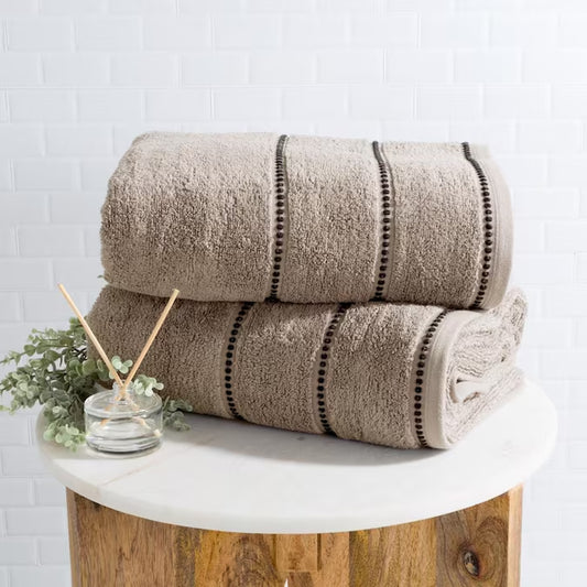 2-Piece Taupe/Black Cotton Quick Dry Bath Towel Set (Bath Towels)