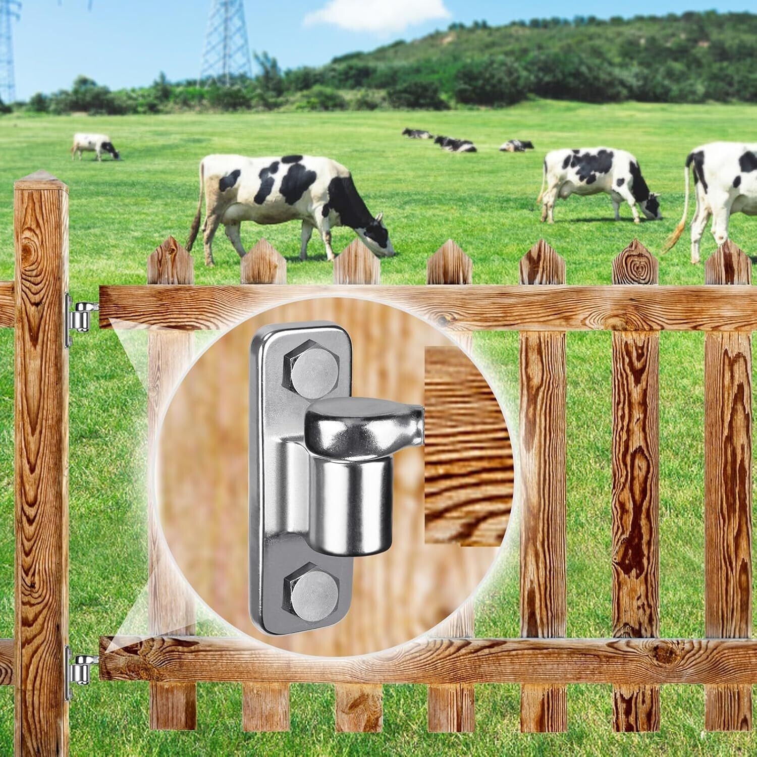 2Pcs Stainless Steel Gate Hinges, Heavy Duty for 5/8" Fence Post and Farm Gates