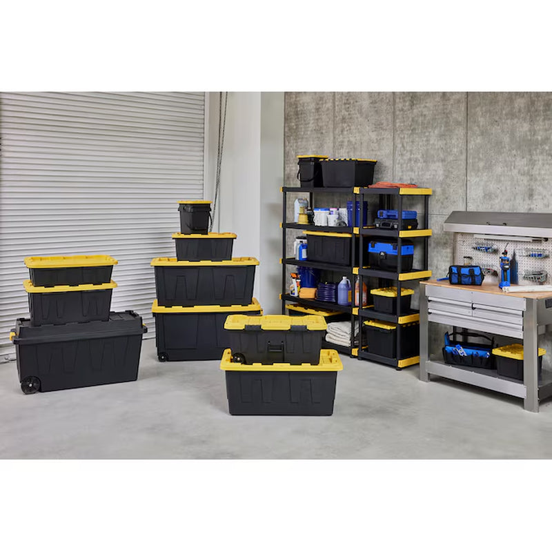 Commander Medium 16 -Gallons ( 64 -Quarts ) Black and Yellow Stackable Tote with Standard Snap Lid