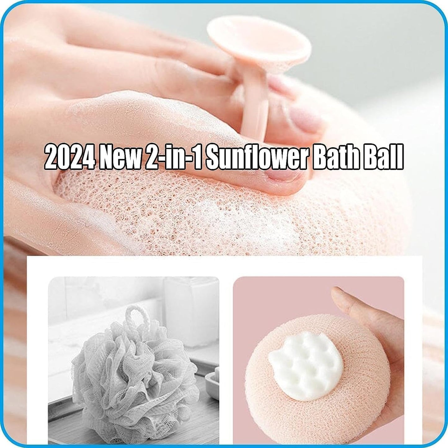 Super Soft Sunflower , 2024 2-In-1 Sunflower Bath Ball, Exfoliating Bath Sponge Cleaning Brush with Suction Cup, Shower Sponges (4Pcs)