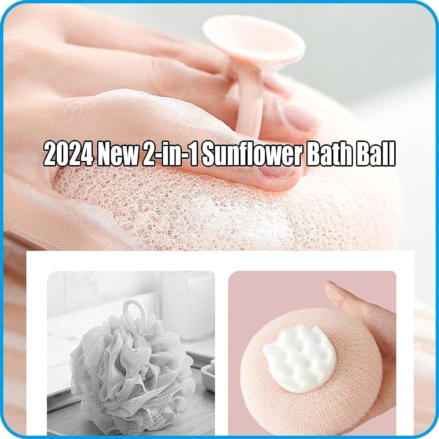 Super Soft Sunflower , 2024 2-In-1 Sunflower Bath Ball, Exfoliating Bath Sponge Cleaning Brush with Suction Cup, Shower Sponges (4Pcs)