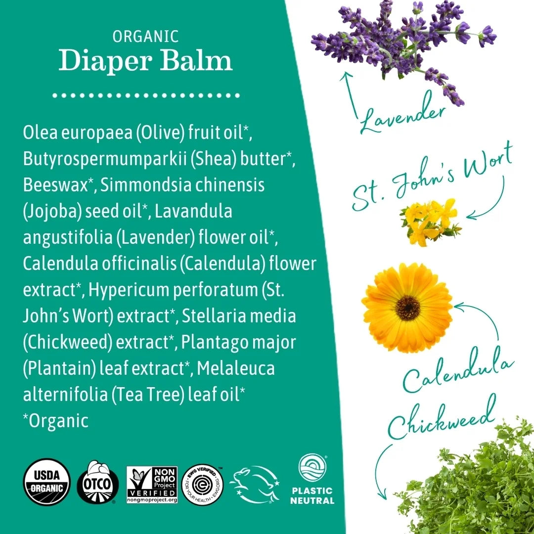 Organic Diaper Balm, Diaper Cream for Newborns, Infants, & Toddlers, 4 Fl Oz.