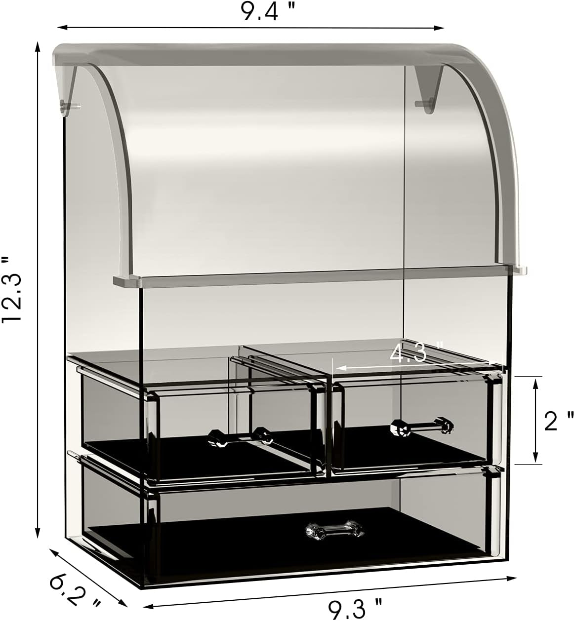 Cosmetic Makeup Organizer, Acrylic Cosmetic Display Cases with Lid for Dustproof Waterproof, Cosmetic Storage Box with 3 Drawers for Makeup Tools, Lipsticks, Perfume, Jewelry (Black Clear)