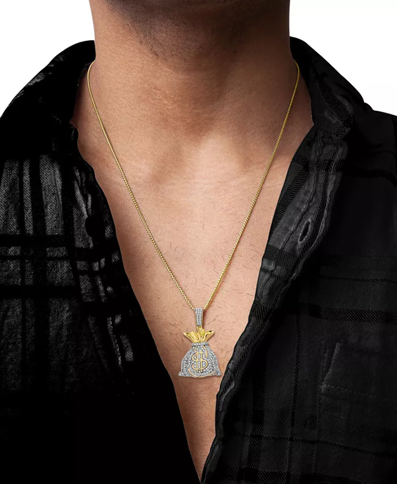 Men'S Diamond Moneybag 22" Pendant Necklace (1/2 Ct. T.W.) in 14K Gold-Plated Sterling Silver