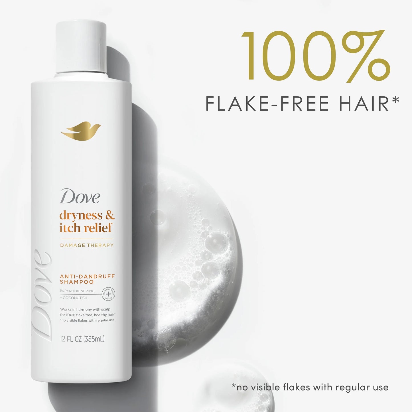 Damage Therapy Derma Anti-Dandruff Shampoo for Flaky Scalp Dryness + Itch with Pyrithione Zinc & Coconut Oil, 12 Oz