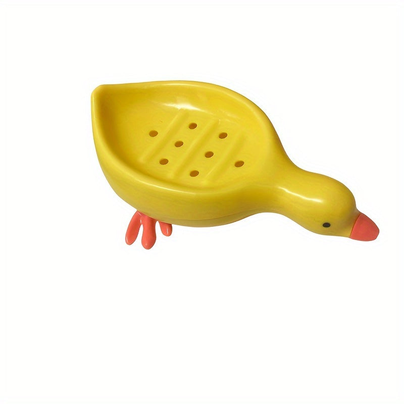White 1-Pack Adorable Duck-Shaped Soap Dish with Efficient Drainage - Durable Plastic, Easy to Clean, Oval Design for Bathroom & Kitchen Decor, Playful Design | Easyclean Material, Soap Bar Holder