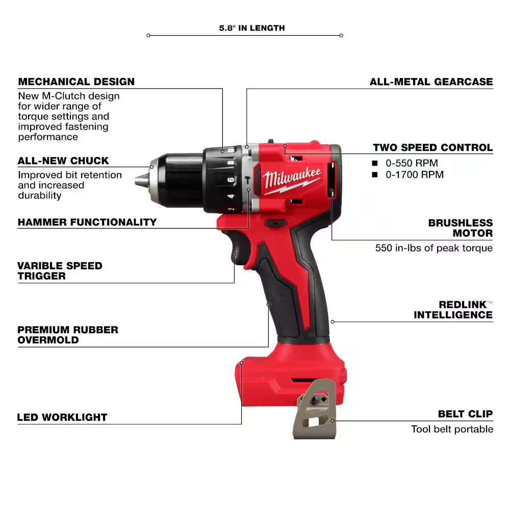 M18 18-Volt Lith-Ion Brushless Cordless Compact Hammer Drill/Impact Combo Kit W/(2) Batteries & M18 5.0 Ah Battery