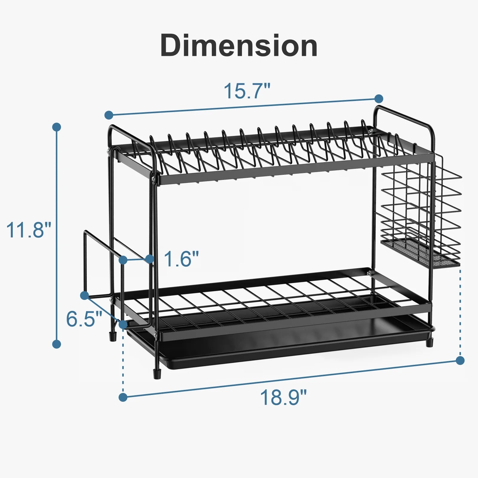 2 Tier Dish Racks Dish Drainers with Water Tray Cutlery Holder for Small Kitchen Households Black, 18.90 X 8.27 X 11.81 Inches