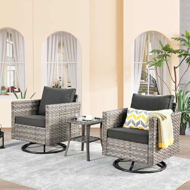 Shine Set of 2 Rattan Gray Swivel Rocker Rocking Chair with Orange Cushioned Seat