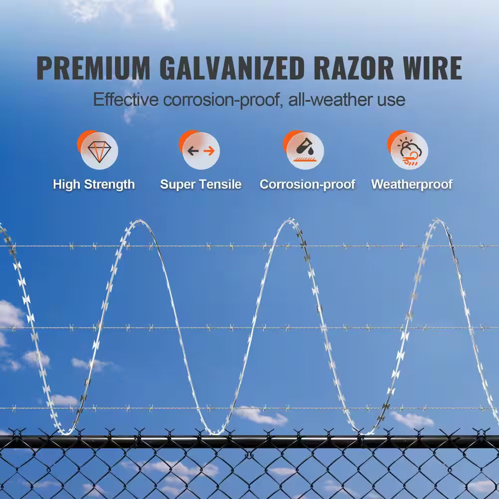 Razor Wires, 98 Ft. Razor Barbed Wire, 2 Rolls Razor Wire Fencing Razor Fence, Razor Ribbon Barbed Wire Galvanized Razor