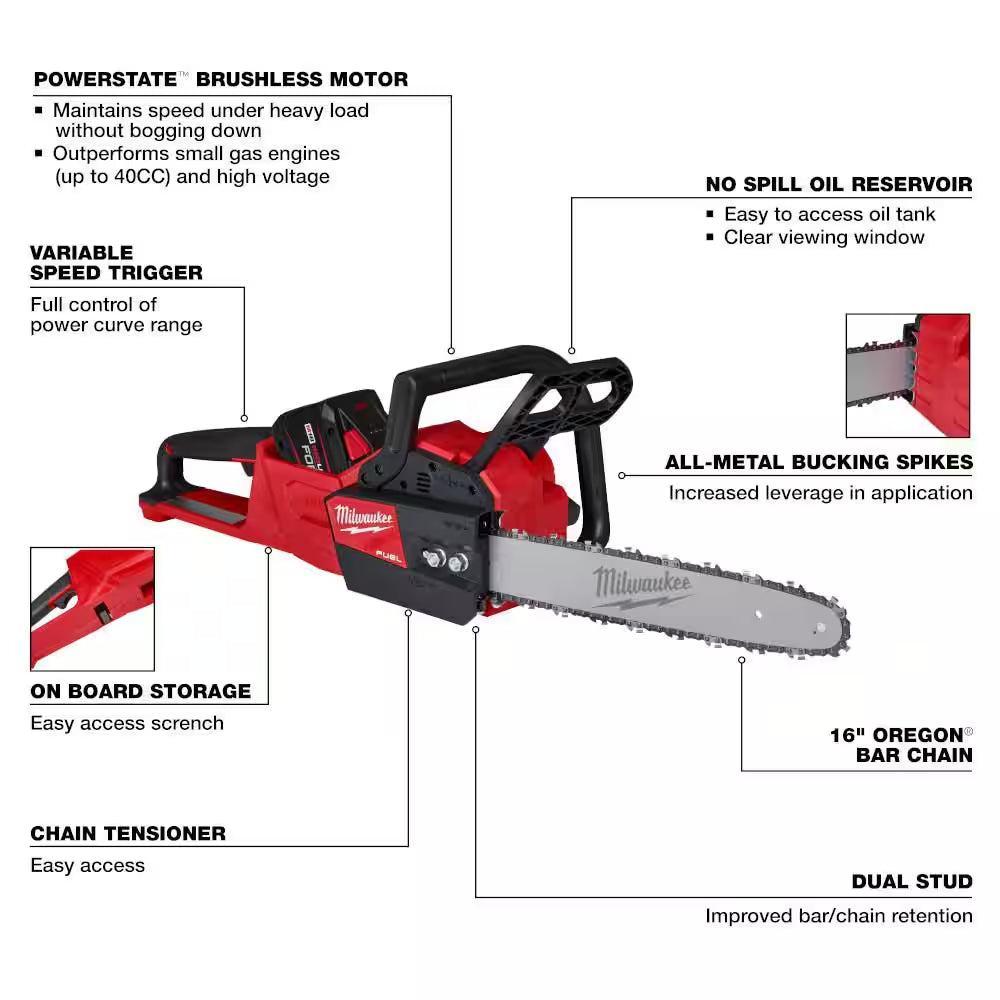 M18 FUEL 8 In. 18V Lithium-Ion Brushless Electric Battery Chainsaw HATCHET W/M18 FUEL 16 In. Chainsaw Kit (2-Tool)