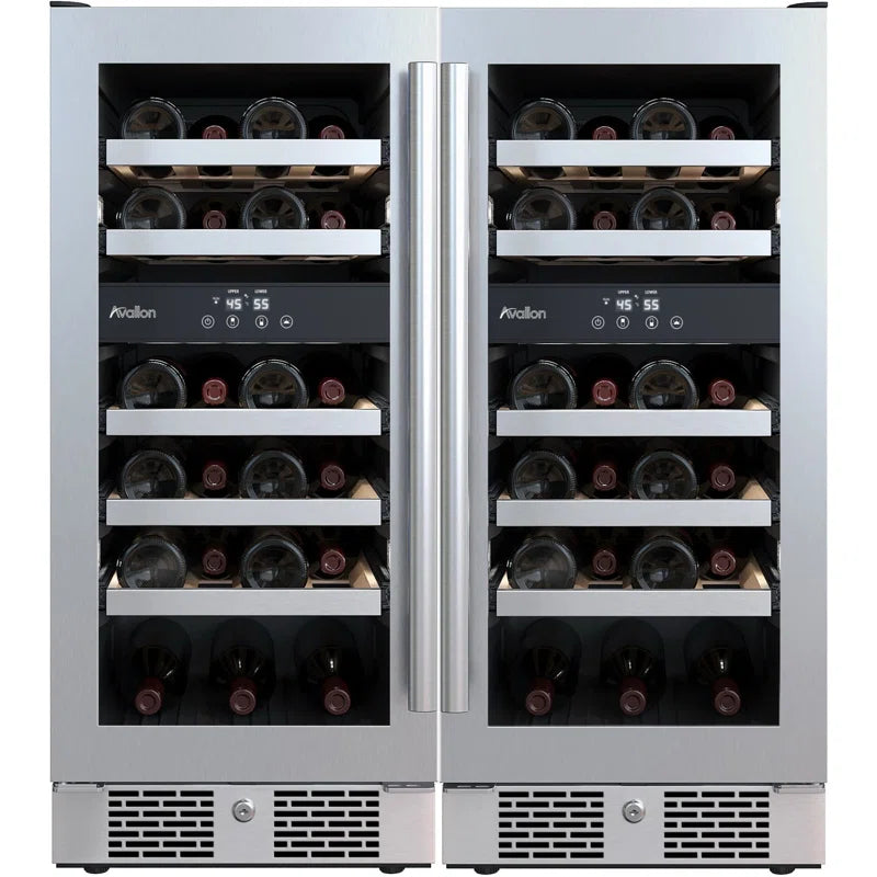 Four Zone 30'' Freestanding 46 Bottle Wine Refrigerator with French Doors