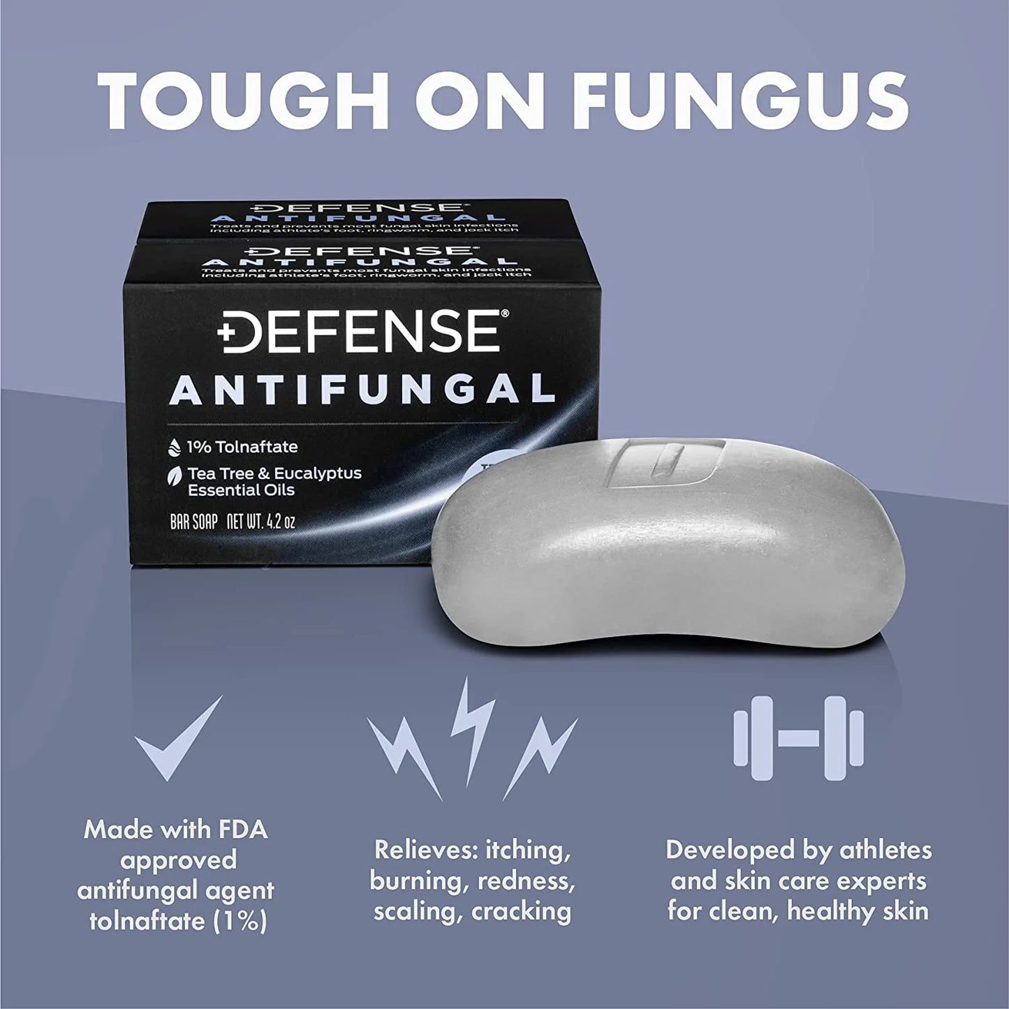 Defense Antifungal Bar Soap 2-Pack | Jock Itch, Ringworm, Athlete'S Foot, Skin Fungus | Medicated anti Fungal Treatment (Two Bars, No Case)