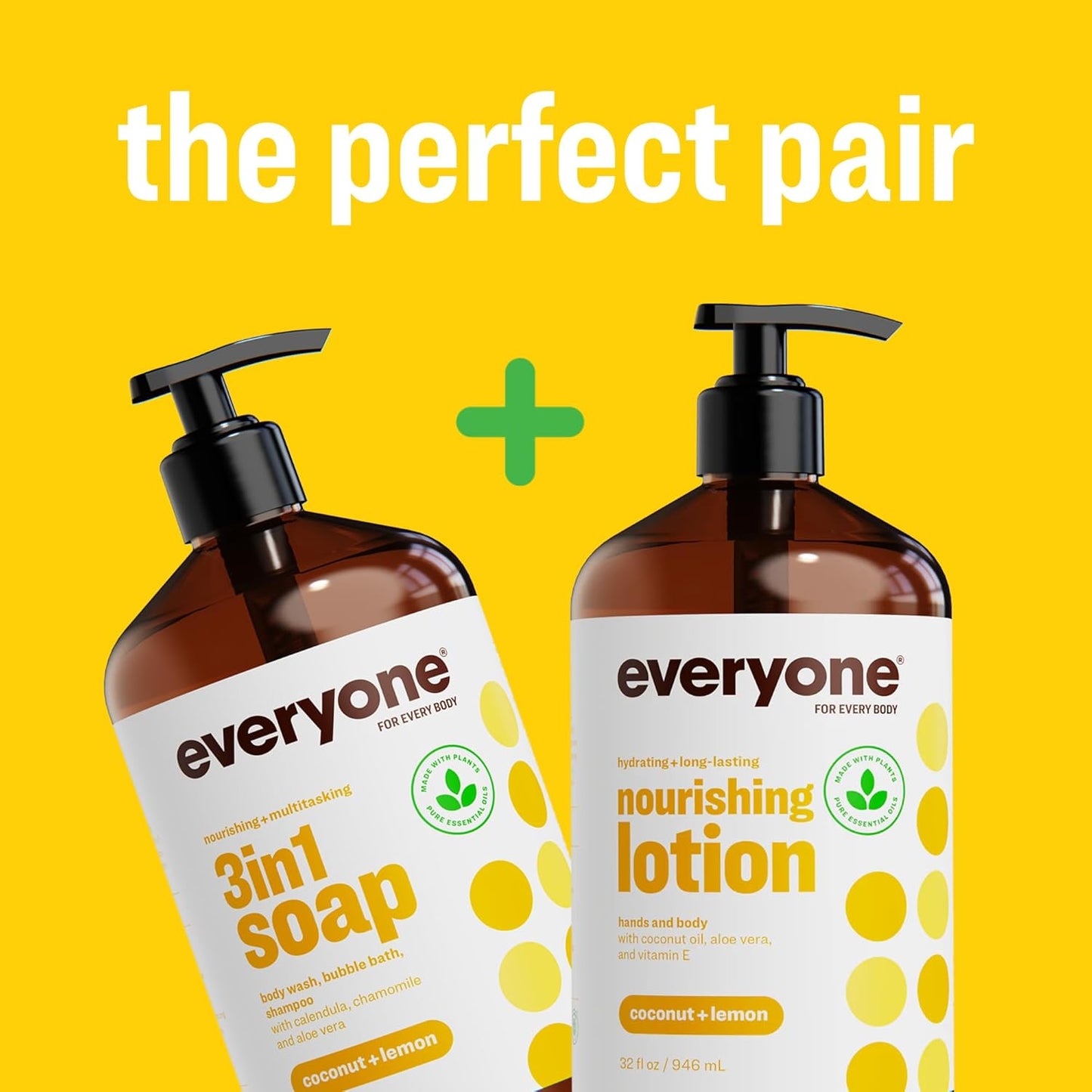 3-In-1 Soap, Body Wash, Bubble Bath, Shampoo, 32 Ounce (Pack of 2), Coconut and Lemon, Made with Essential Oils for Men and Women