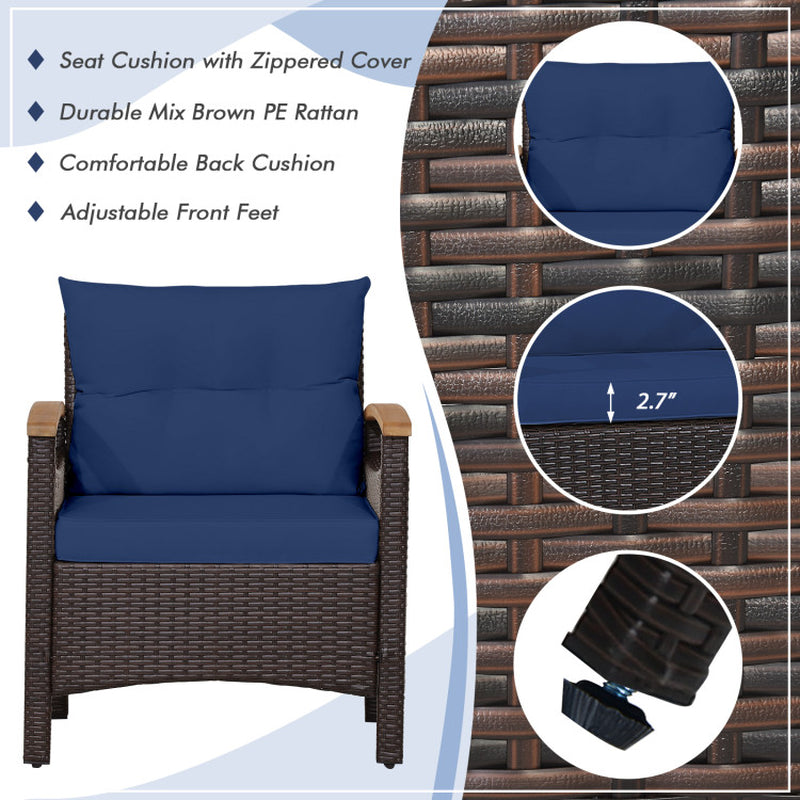 3 Pieces Patio Rattan Furniture Set with Removable Cushions
