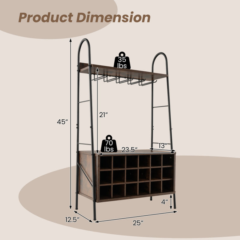 Baker'S Rack with Detachable Wine Rack and 5 Rows of Stemware Holder