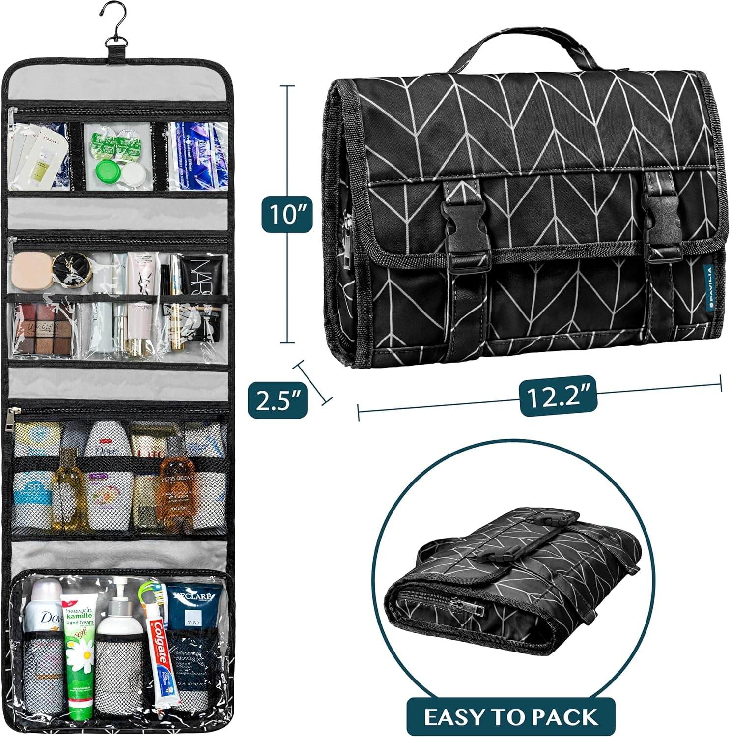 Travel Hanging Toiletry Bag for Women Men, Large Capacity Makeup Bag Kit, Waterproof Cosmetic Storage Organizer Case for Bathroom Shower