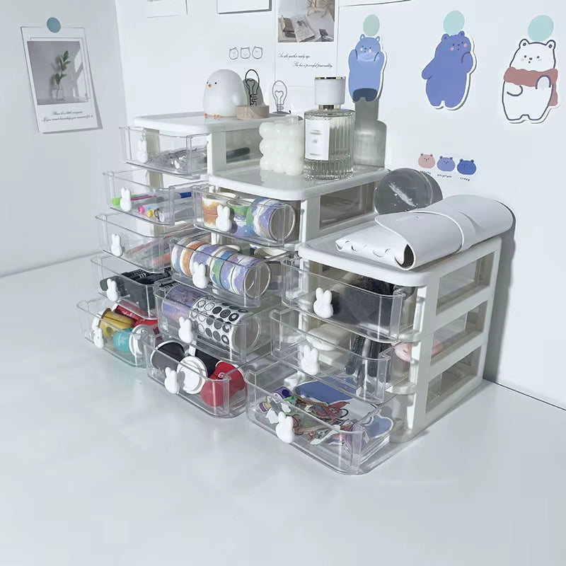 Clear Stacking Drawer Organizer - Multi-Tier PP Storage Box for Office/Beauty Products, Modular Desktop System (2-5 Layers)