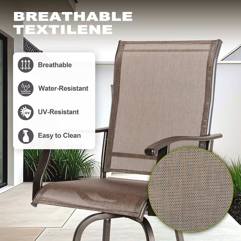 Patio Swivel Bar Chairs Set of 2 Brown with Gold Point Iron Frame Swivel Bar Stool Chair with Brown Sling Seat
