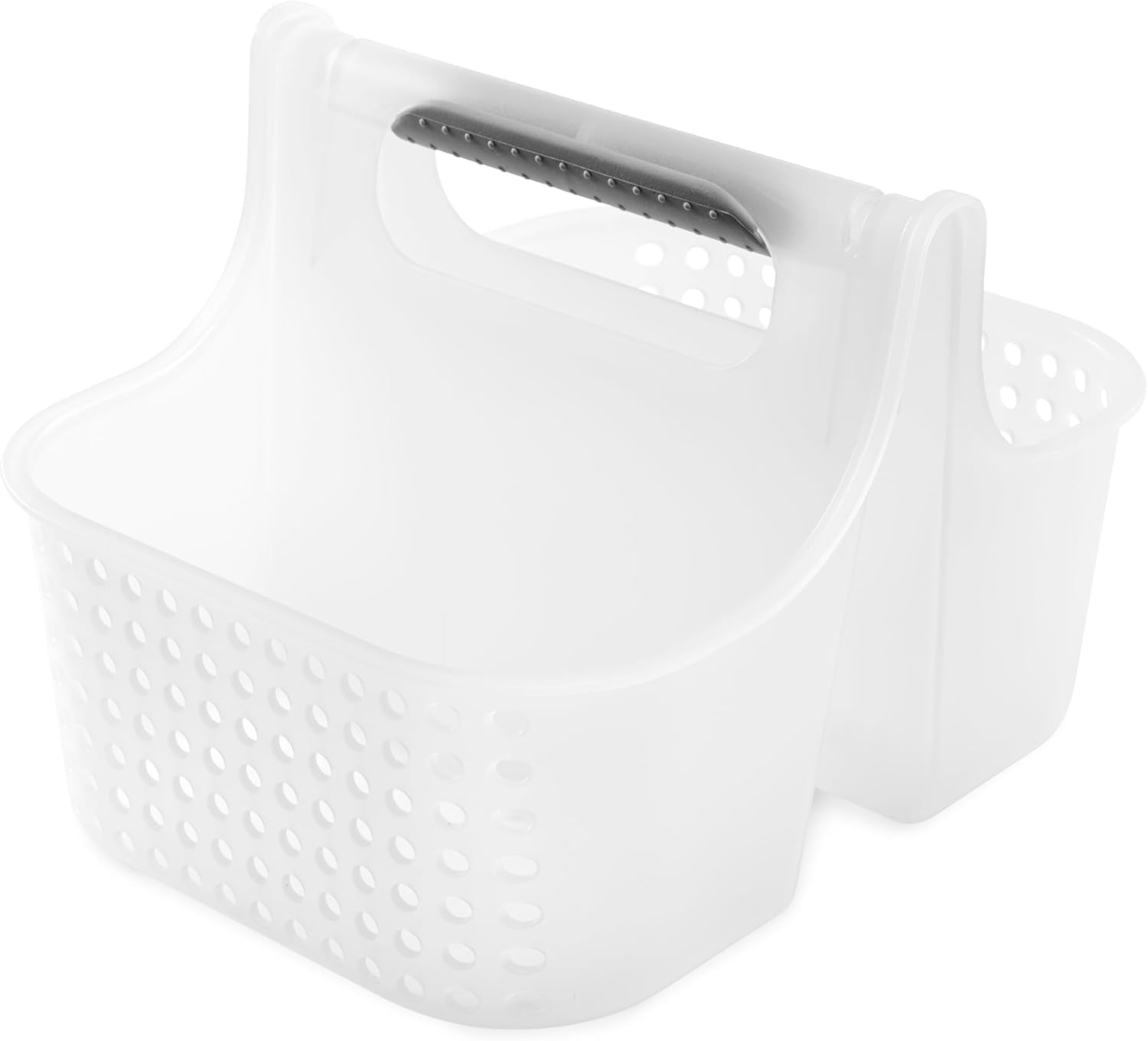 2-Compartment Soft Grip Shower Tote for Bathroom Organization, Plastic Storage Shower Caddy Bucket, Small, Frost
