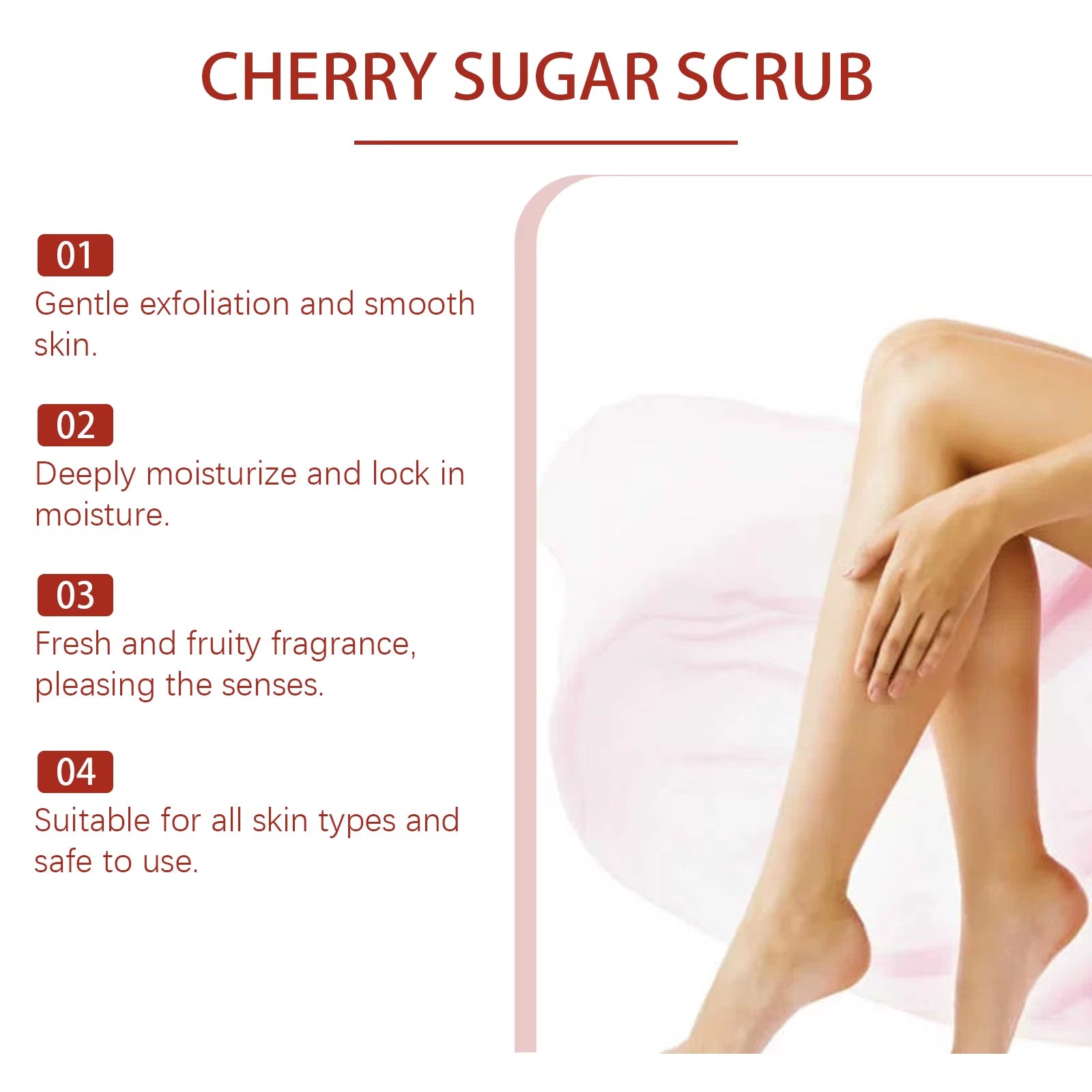Cherry Sugar Body Scrub Gentle Exfoliating Body Wash Remove Dead Skin Moisturizing Brightening Deep Cleansing Shower Scrub