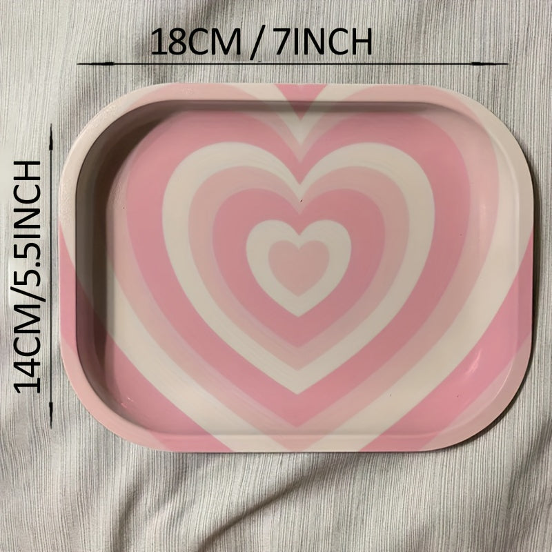 1pc Creative Pink Heart Metal Cartoon Tray, Pink Love Style Fruit Plate - The Perfect Smoking Accessory For Your Cute Cigarette Rolling Needs, For Party, Any Snacks, Fruit Trays, Tea Trays, Perfume Cosmetic Tray, For Home Roo