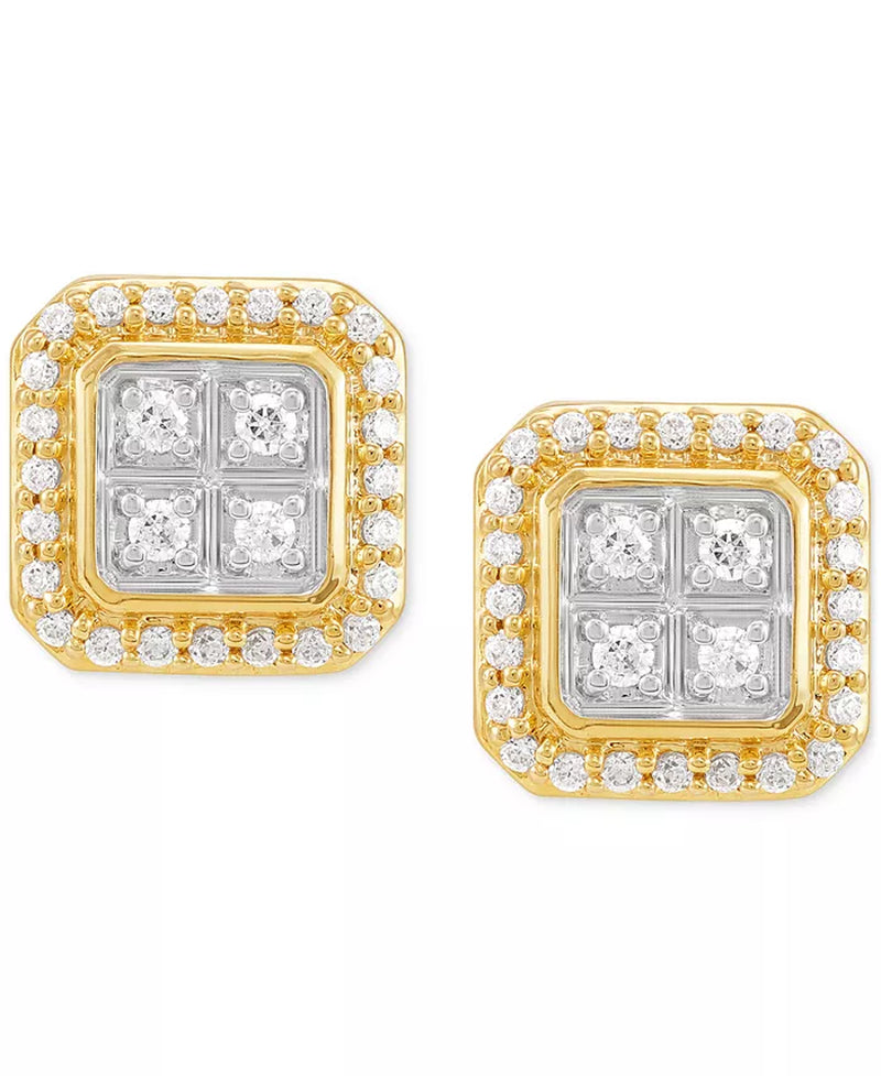 Men'S Lab Grown Diamond Square Halo Cluster Stud Earrings (1/2 Ct. T.W.) in 10K Gold
