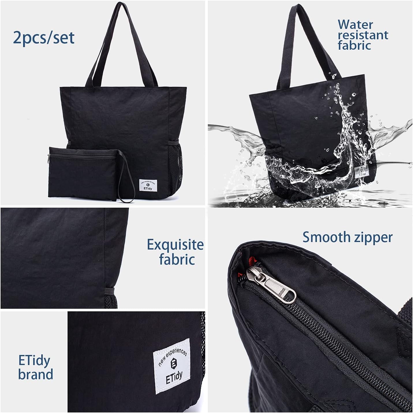 Large Capacity Foldable Tote Bag with Zipper Water-Resistant Sandproofwomen Beach Bag Handbag Gymbag Travel Shoppingbag