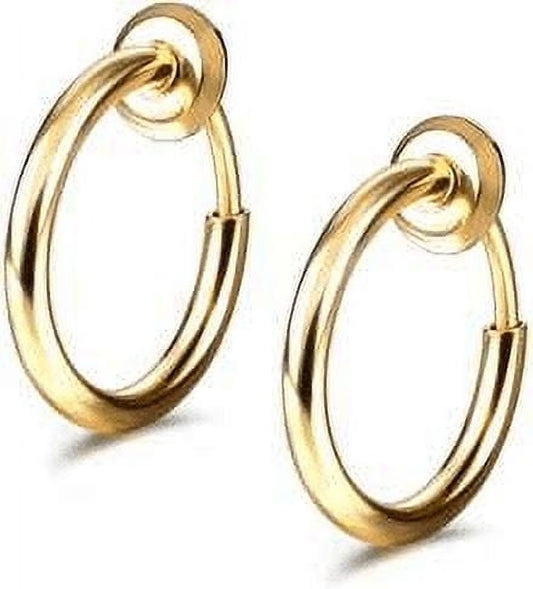 316L Surgical Steel PVD Gold Fake Nose Ring Hoop Clip on Earrings Fake Septum Non Piercing Hoops Earrings Lip Rings Fake Cartilage Earrings - Sold as Pair