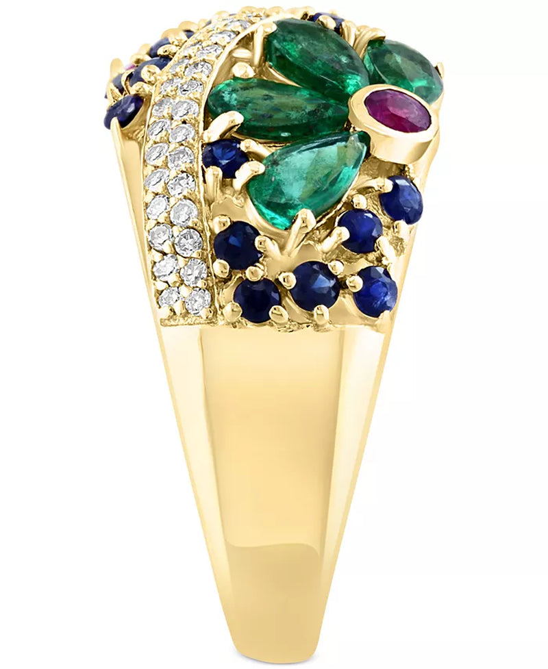 EFFY® Multi-Gemstone (2-3/4 Ct. T.W.) & Diamond (1/4 Ct. T.W.) Flower Openwork Ring in 14K Gold