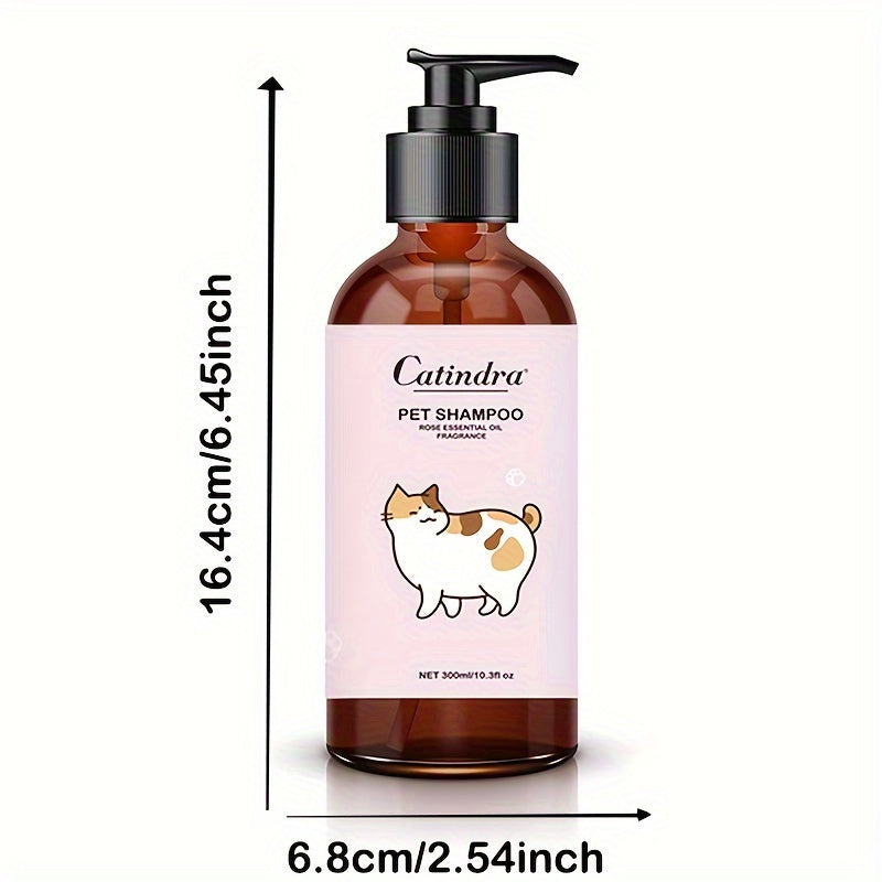 1pc GentleCare Catindra Pet Shampoo - Soothing Rose Essential Oil Fragrance, Tear-Free Formula, Non-Irritating, Odor-Eliminating, Softening Fur Care for Dogs and Cats - 300ml Bottle