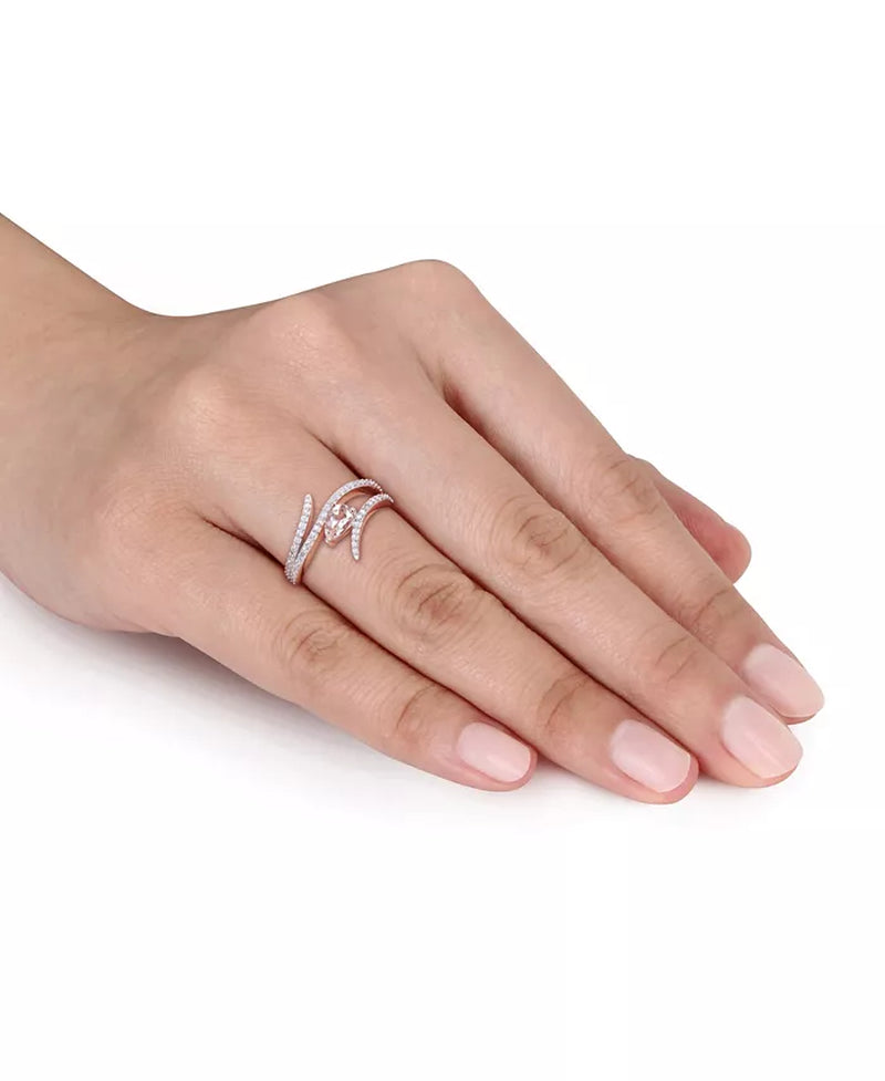 10K Rose Gold Morganite and Diamond Open Wrap Ring