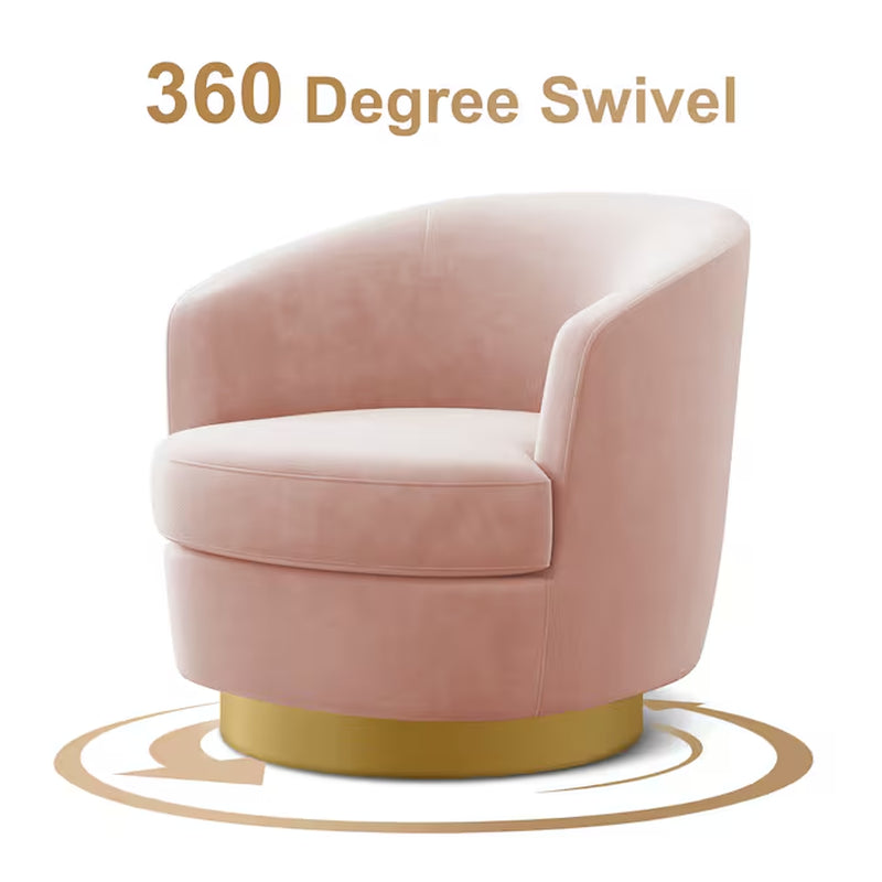 Casual Pink Velvet Swivel Accent Chair