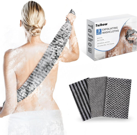 3 Pack Exfoliating Washcloth Towel, Japanese Washcloth Exfoliating for Body Scrubbing, Quick Dry Exfoliating Shower Towel, Korean Exfoliating Cloth of 3 Types of Roughness