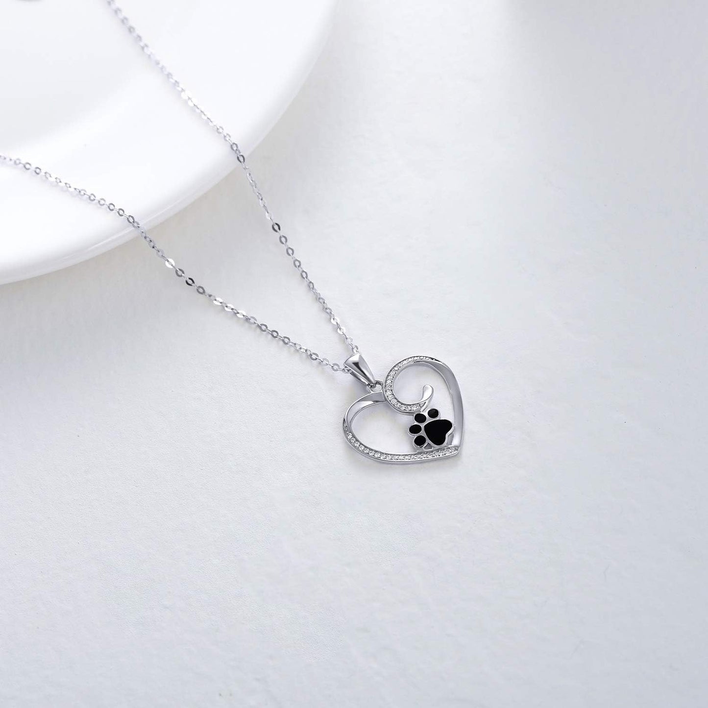 14K Gold Heart Pendant Necklace for Women, Real Gold Dog Cat Paw Print Jewelry Gifts for Her, 16-18 Inch
