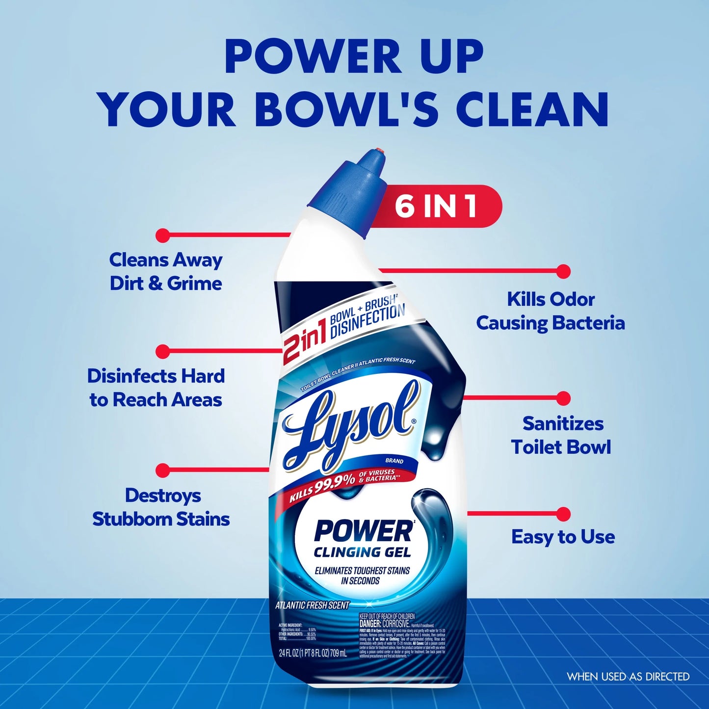 Power Toilet Bowl Cleaner Gel, Cleaning, Disinfecting and Stain Removal, 24 Oz, Pack of 2