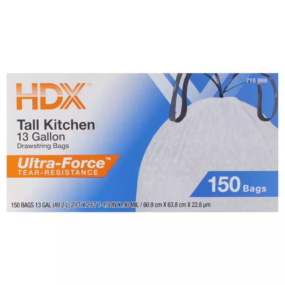 13 Gal. FLEX White Drawstring Kitchen Trash Bags (150 Count)