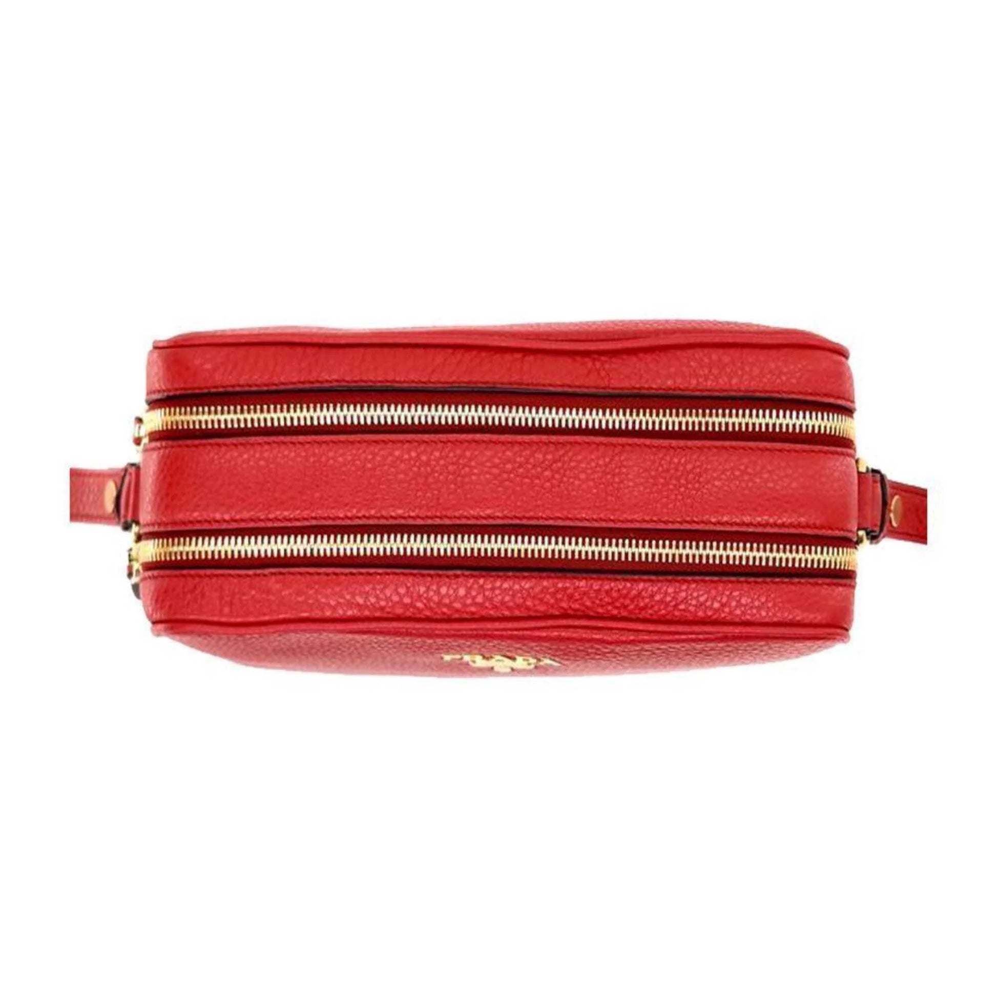 Women'S Red Vitello Phenix Leather Crossbody Handbag Small