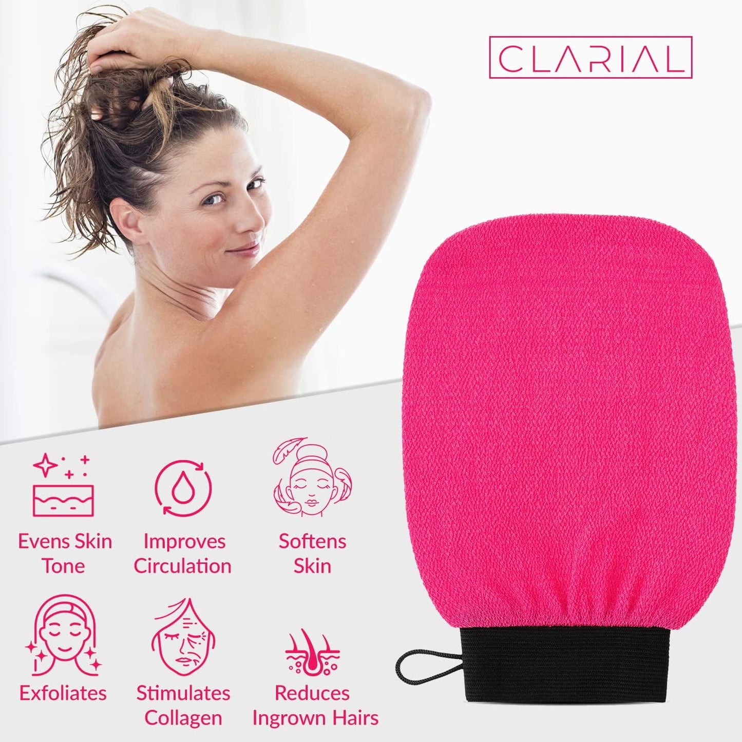 Exfoliating Body Scrub for Bath and Shower Use - Face Scrubber and Body Exfoliator Mitt, Dead Skin Remover - Exfoliating Glove Shower Scrub for Men and Women - Pair Pink