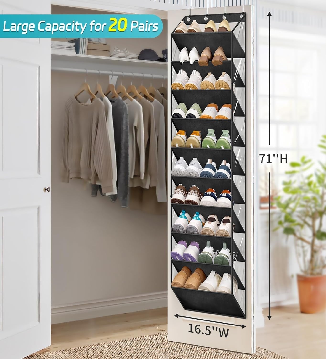 10 Tier over the Door Clear Shoe Organizer