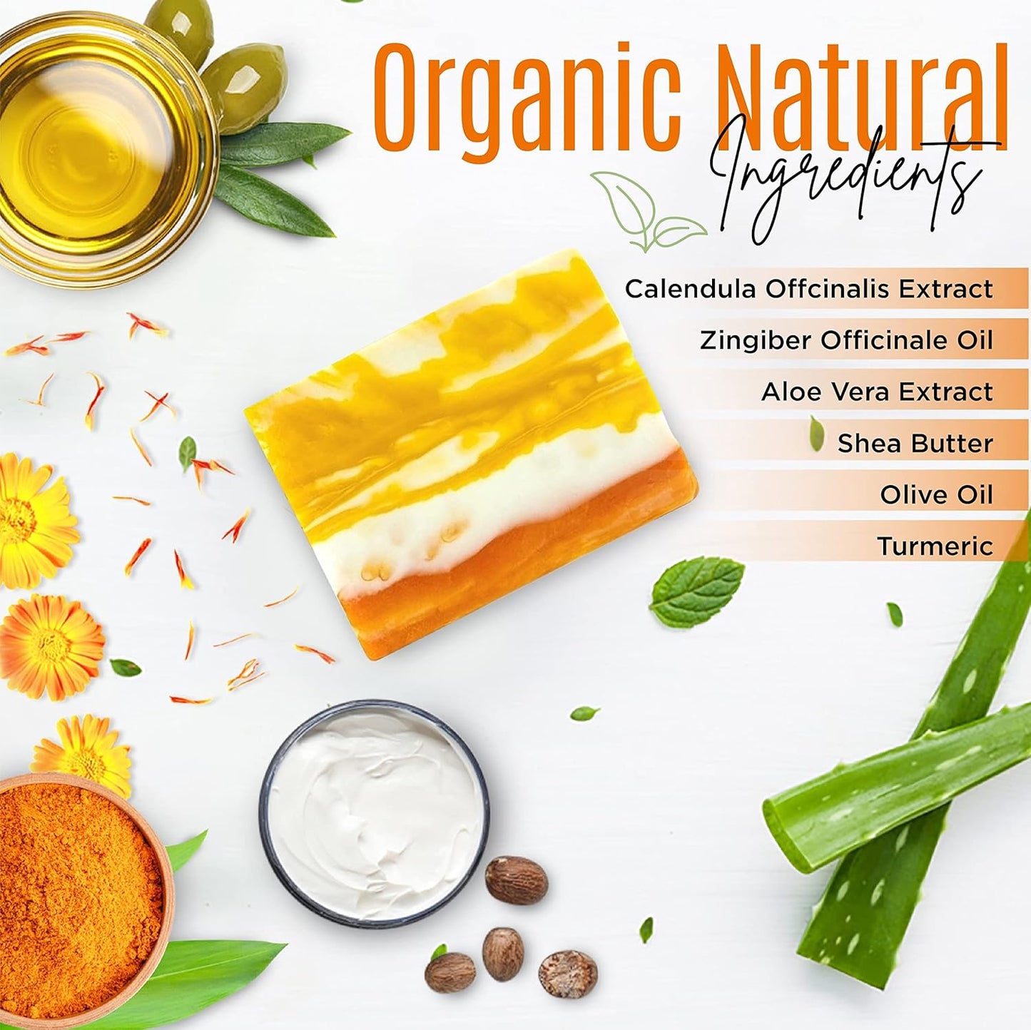 Organic Turmeric Soap Bar for Face & Body – Pure Turmeric Soap Bar for Acne, Scars, Uneven Tone, Blemish Control, Sun Damage & Age Spots – Handcrafted Skincare – 7 OZ