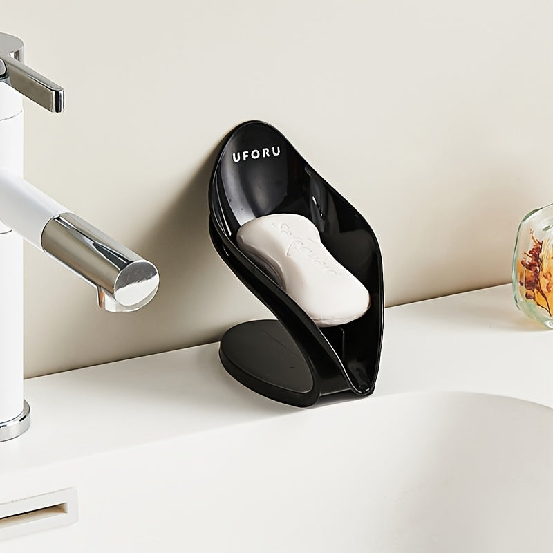 1pc Self Draining Soap Holder, Suction Cup Soap Dish, Shower Soap Bar Holder, Leaf Shape Soap Holder, Soap Dish Dispenser For Shower, Bathroom, Kitchen Sink Frame/art