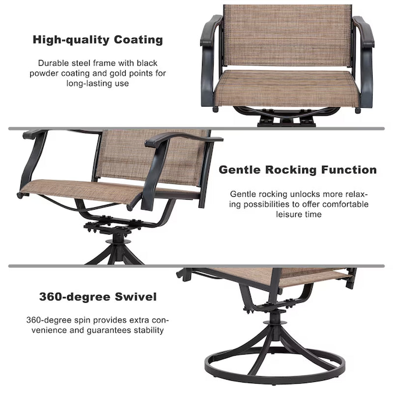 Outdoor 2-Piece Swivel Chair Set Set of 2 Black Iron Frame Swivel Dining Chair with Brown Solid Seat