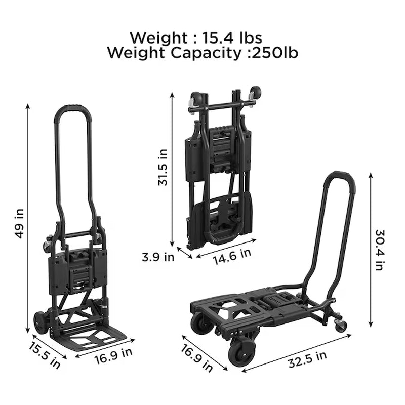 300-Lbs. Capacity 4 -Wheel Black Steel Convertible Hand Truck