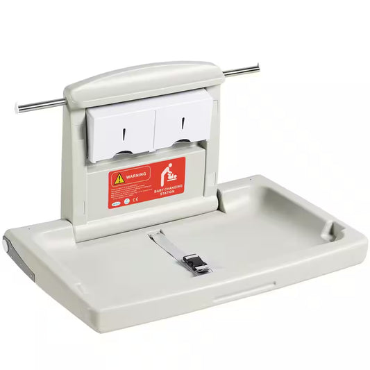 Wall-Mounted Baby Changing Station Horizontal Foldable Diaper Change Table Safety Straps and Hanging Rods