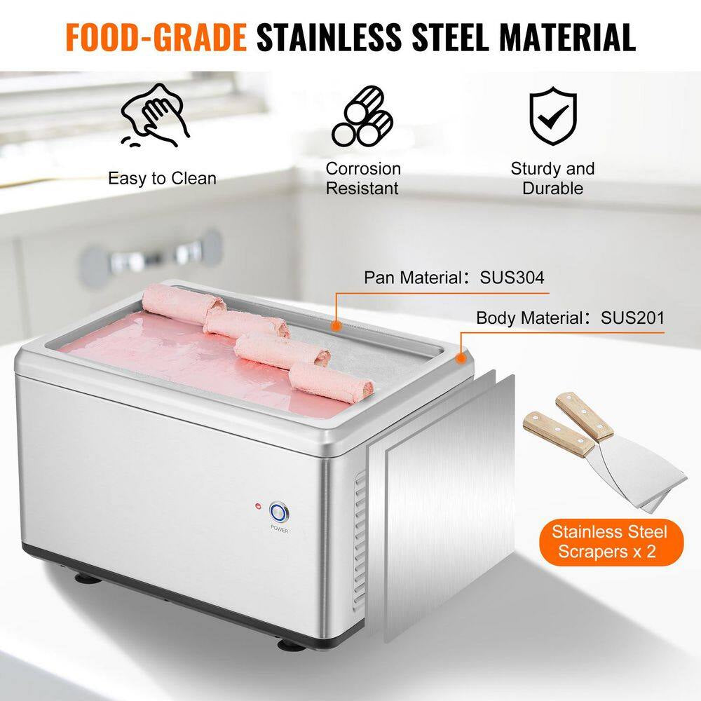 Fried Ice Cream Roll Machine, 12.6 X 8.5In. Stir-Fried Ice Cream Pan, Stainless Steel Rolled Ice Cream Maker, Compressor